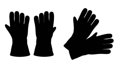 Profesyonel iş eldivenleri. İnşaatçılar, işçiler ve itfaiyeciler için koruyucu eldivenler. Çift Kaynak Kalın Eldivenler Yüksek Isıya dayanıklı, Şömine Eldiveni. Siyah siluet, vektör simgesi