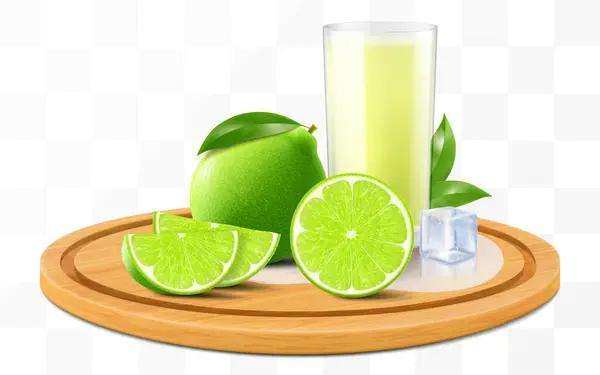 Bir bardak taze mojito ya da buzlu limonata. Şeffaf arka planda izole edilmiş, kireç meyveli meyve suyu ya da meyve suyu. Gerçekçi 3d vektör illüstrasyonu