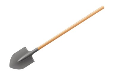 Bahçe küreği beyaz arka planda izole edilmiş. Toprak işleme veya ateş küreği olarak metal alet olarak maça. Gerçekçi 3d Vektör İllüstrasyonu