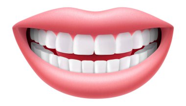 Smile with white teeth, lips and teeth, isolated on white background, Realistic 3D vector illustration clipart