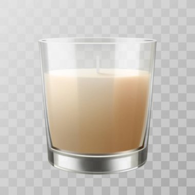 Cam şamdandaki beyaz mum şeffaf arka planda izole edilmiş. gerçekçi 3d vektör illüstrasyonu