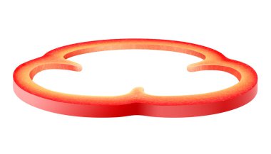 Kırmızı dolma biber halkası beyaz arka planda izole edilmiş. Taze olgun dolmalık biber, yan görüş, gerçekçi 3 boyutlu vektör çizimi, doğal besin.