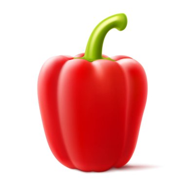 Kırmızı biber beyaz arka planda izole edilmiş, tatlı kırmızı biber, sebze, sağlıklı yiyecek, baharat. Tatlı Bulgar Çan Biberi. Gerçekçi 3 boyutlu etki, vektör illüstrasyonu. EPS10