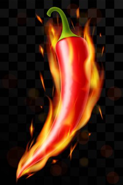 ?Koyu arka planda izole edilmiş kırmızı biber. Ateşli kırmızı kırmızı biber. 3B illüstrasyonda vektör gerçekçiliği.