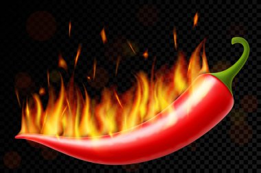 ?Koyu arka planda izole edilmiş kırmızı biber. Ateşli kırmızı kırmızı biber. 3B illüstrasyonda vektör gerçekçiliği.