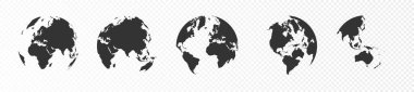 Dünya 'nın saydam küreleri. Şeffaf dokuya sahip gerçekçi dünya haritası. Dünya simgeleri. Kıtalarla birlikte dünya yarımküresi. 3d vektör dünya haritası ayarlandı.