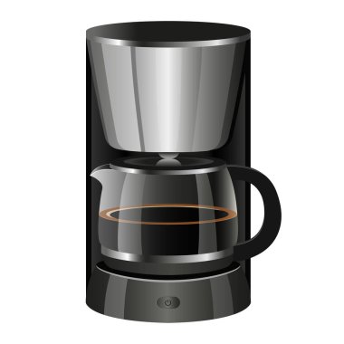 Gerçekçi kahve makinesi, Drip Coffee Maker, Mini Coffee Machine, beyaz arka planda izole edilmiş. Mutfak aletleri vektör simgesi. Düz tasarım