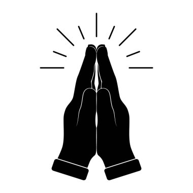 İnsan elleri dua ederken katlandı. El dua sembolü, beyaz arka planda izole edilmiş. Katlanmış eller vektör simgesi. Tanrı 'ya yöneliyoruz. Faith ve Hope. Dini sembol.