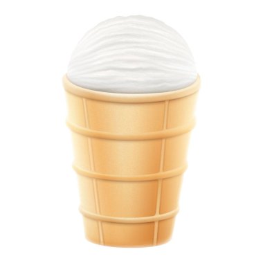Vanilla ice cream in a waffle cup isolated on white background. White creamy ice cream close-up, plombir, sundae, Realistic 3D vector illustration