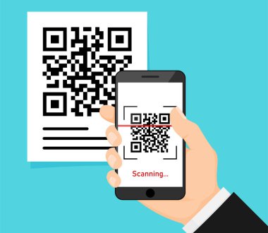 QR code scan to smartphone for detail, Qr code for payment. Mobile phone scanning QR-code. Verification. Vector illustration.