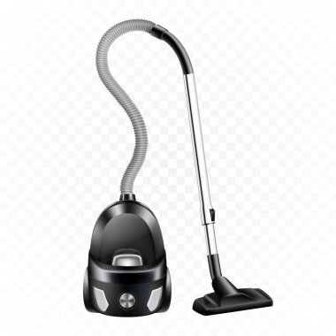 Vacuum cleaner complete with a brush isolated on white background. Realistic 3d vector illustration