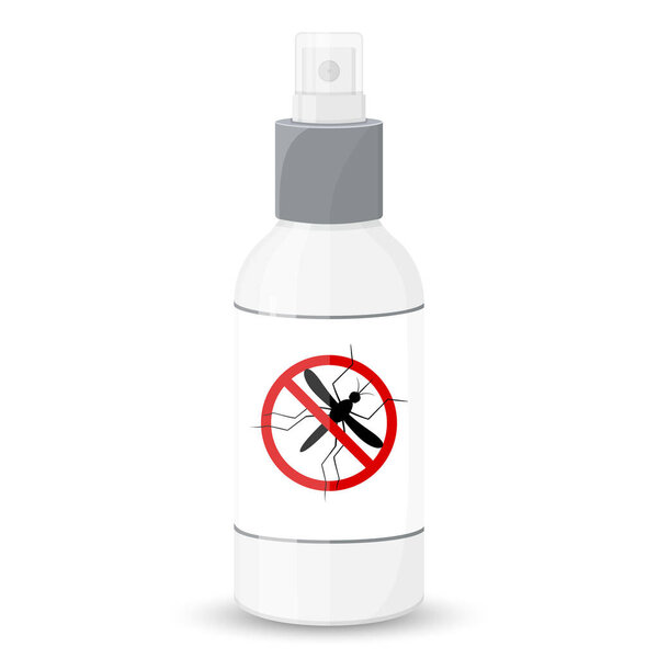 Mosquito free spray, isolated on white background. Insects repellent vector bottle. Flat style. Insect control concept.