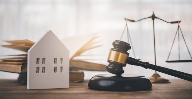 Model of house and gavel.House auction real estate law concept.	