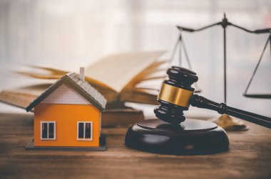 Model of house and gavel.House auction real estate law concept.	