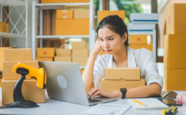 Çevrimiçi küçük işletme sahipleri henüz ulaşmamış siparişleri beklerken üzgün ve sıkılmış durumdalar, Çevrimiçi Perakendeciler. İnternet üzerinden konsept alışverişi