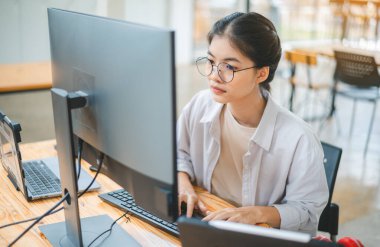 Female programmer working on coding, software development and web design.Concept technology development.	
