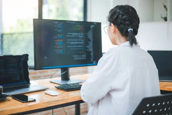 Female Programmer Working Coding Software Development Web Design Concept Technology — Stock fotografie