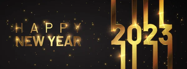 Ευτυχισμένο Νέο Έτος Των Χρυσών Πυροτεχνημάτων Διάνυσμα Χρυσό Λαμπερό Κείμενο — Διανυσματικό Αρχείο