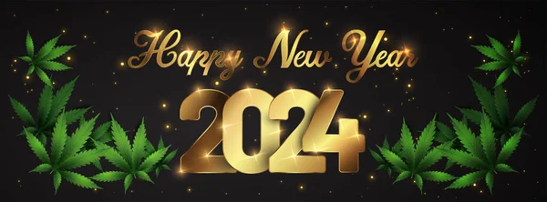 Новым 2024 Годом Новый Год Шиннинг Фон Листом Марихуаны Векторная — стоковый вектор