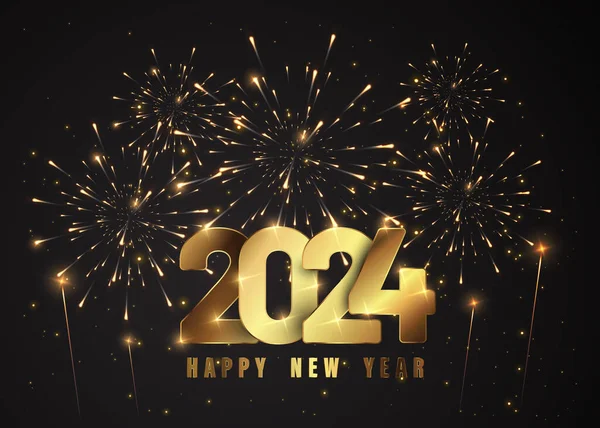 Новым Годом Блестящих Золотых Фейерверков Векторный Золотой Блестящий Текст 2024 — стоковый вектор