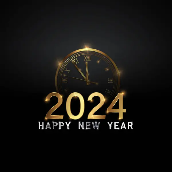 ライトが付いている新しく幸せな2024年の優雅な金のテキスト 最小限のテキストテンプレート — ストックベクタ