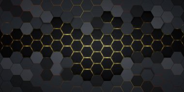 Altın ışıklı siyah altıgen arkaplan