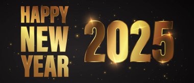 Altın parıltılı havai fişeklerin yeni yılı kutlu olsun. Vector Golden Işıltılı metin ve 2025 numara bayram tebrik kartı için ışıldıyor