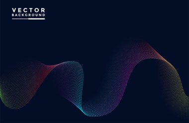 Kırmızı, pembe, mavi, mor, sarı, yeşil dalga çizgileri. Siyah arkaplanda soyut vektör çizimi izole edildi. Teknoloji, bilim, müzik veya modern kavramlar için tasarım elementleri.