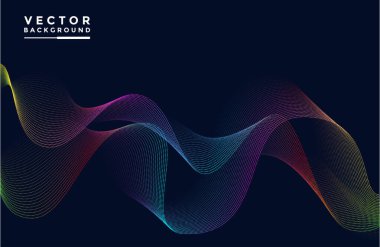 Kırmızı, pembe, mavi, mor, sarı, yeşil dalga çizgileri. Siyah arkaplanda soyut vektör çizimi izole edildi. Teknoloji, bilim, müzik veya modern kavramlar için tasarım elementleri.