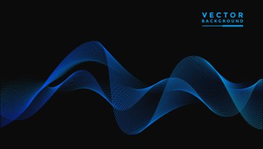 Pürüzsüz dalgalı çizgiler, parlak mavi, küçük dalga elementleri, siyah arkaplan, yumuşak ama zarif doku malzemeleriyle dizayn edilmiş..