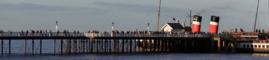 Penarth Rıhtımı 'nın sonundaki Waverley' in Penarth, Glamorgan, Güney Galler 'den yolcu alırken çekilen panoramik görüntüleri.