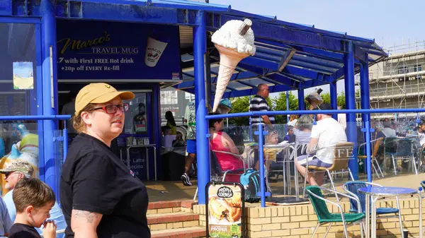 stock image Barry Island, Vale of Glam, Wales, Aug 30 2024: The announcement of a Christmas special and finale of the Gavin and Stacey series renews interest from fan in the infamous Marco's Cafe and Barry Island