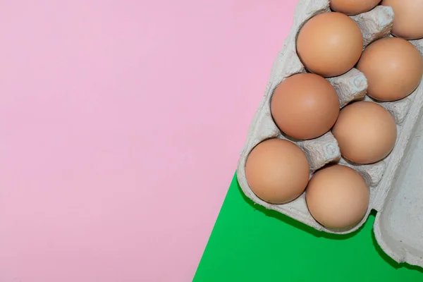 Huevos Pollo Sobre Fondo Color Vista Superior Concepto Pascua — Foto de Stock