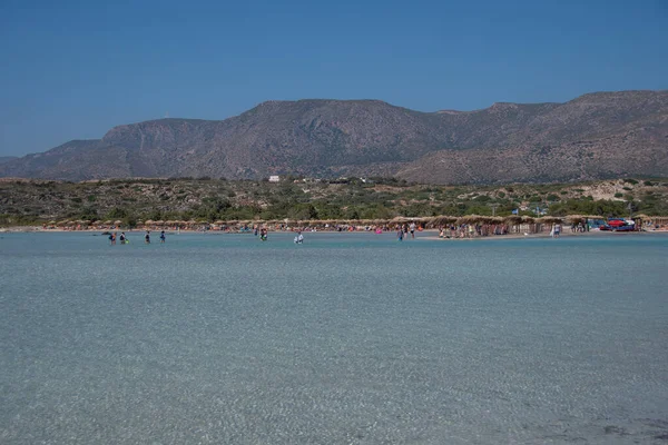 Кристально Чистая Вода Пляже Elafonissi Греческом Острове Крит — стоковое фото