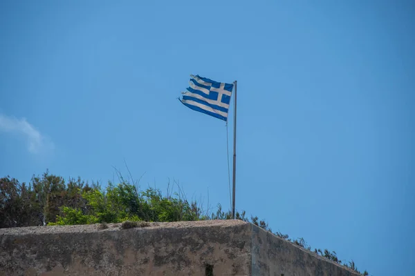 Greek Flag Flies Top Fortress — Stock Photo, Image