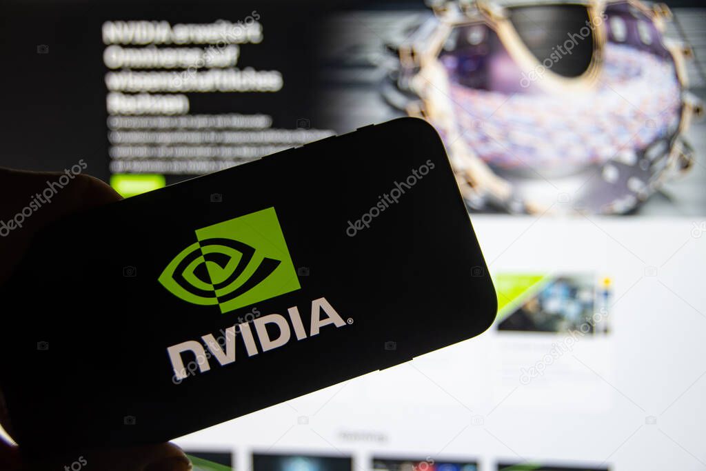 Rheinbach, Germany  28 November 2022,  The brand logo of the developer of graphics processors and chipsets 