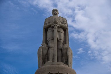Hamburg, Almanya 17 Mart 2023, Hamburg 'daki eski Elbpark Bismarck Anıtı
