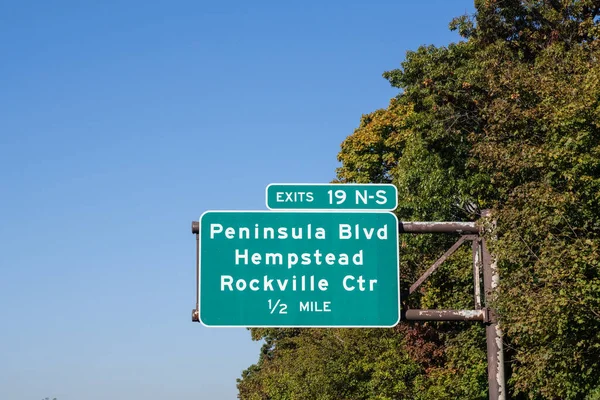 Exit Sign Southern State Parkway Long Island New York Peninsula — Stock fotografie