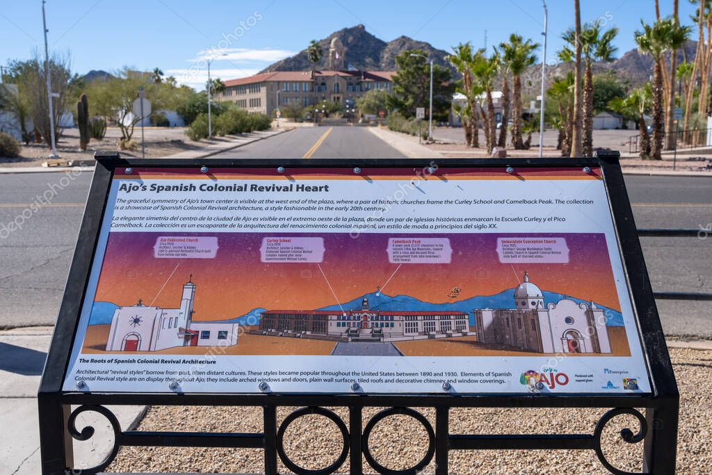 Ajo, AZ Nov. 28, 2022 Sign for Ajo's Spanish Colonial Revival
