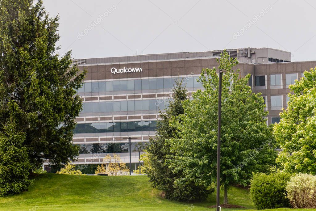 Bridgewater, New Jersey - May 13, 2023: Qualcomm is a technology company that makes semiconductors, software, and services related to wireless technology.