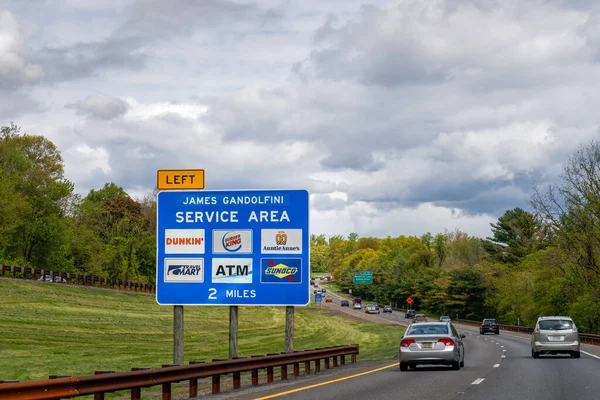 Stock image Woodcliff Lake, NJ - May 3, 2023: The Garden State Parkway rest stop formerly known as Montvale, has been renamed the James Gandolfini Service Area.