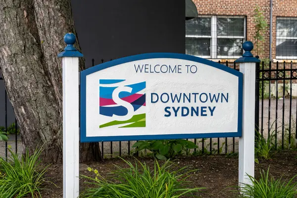 Sydney Nova Escócia Agosto 2023 Bem Vindo Sinal Centro Sydney — Fotografia de Stock