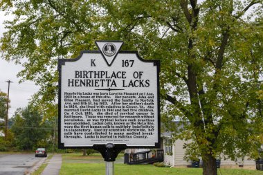 Roanoke, VA - 20 Ekim 2023 Henrietta Lacks 'ın doğduğu yeri imzalayın, hücreleri He La hattı olarak bilinir, birçok tıbbi buluşa katkıda bulunmuştur..