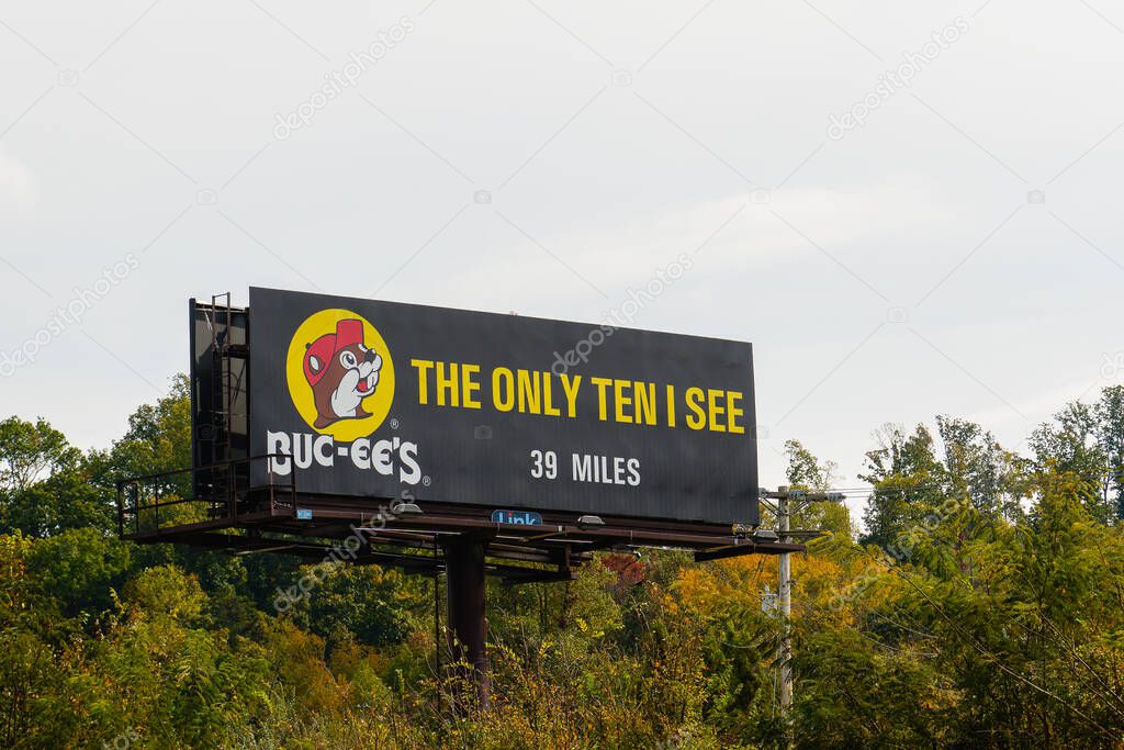 Farragut, TN - Oct. 19, 2023: Buc-ee's ad on billboard along I-40 says 