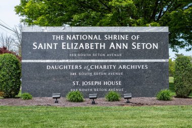 Emmitsburg, Maryland - April 23, 2024: Sign for the National Shrine of Saint Elizabeth Ann Seton. clipart