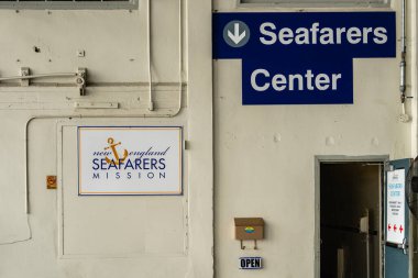 Boston, MA - Sept. 9, 2024: The New England Seafarers Mission is a religious ministry organization serving international seafarers of the maritime business community. clipart