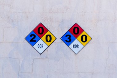 NFPA tehlike belirtileri gösteriyor. COR aşındırıcı demek, 2 tehlikeli demek, 3 de aşırı tehlikeli demek. Kırmızı karedeki sıfır yanmayacağını gösteriyor, ve sarı karedeki sıfır da stabil demek..