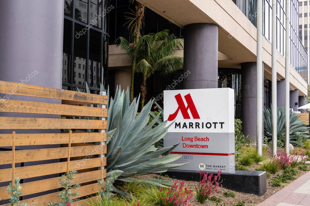 Long Beach, CA - March 13, 2025: Marriott Long Beach Downtown is located near the Long Beach Convention and Entertainment Center.