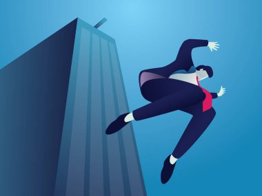 Businessman jump from high tall building, concept of risk in business or depressed person doing suicide
