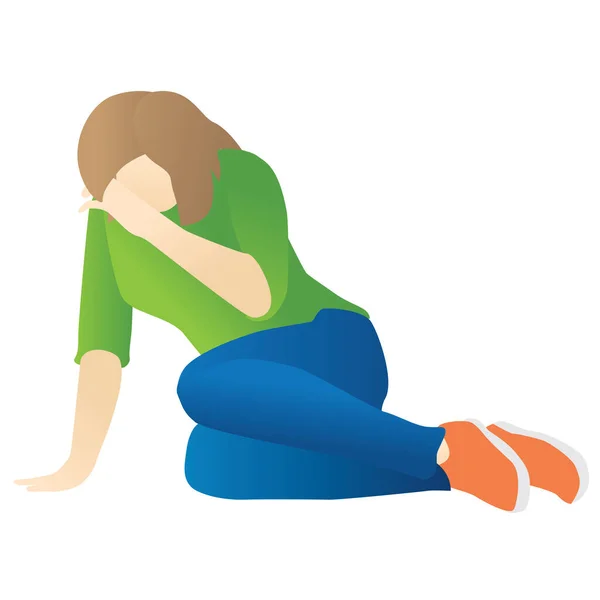 Depressed Woman Crying While Lying Floor Concept Mental Disorder Sorrow Stok Vektör